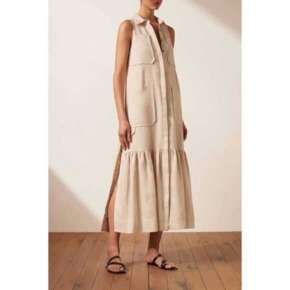 NWT SHONA JOY Sz US 2 AUS 6 LUNA SLEEVELESS MIDI DRESS IN NATURAL - Picture 2 of 4